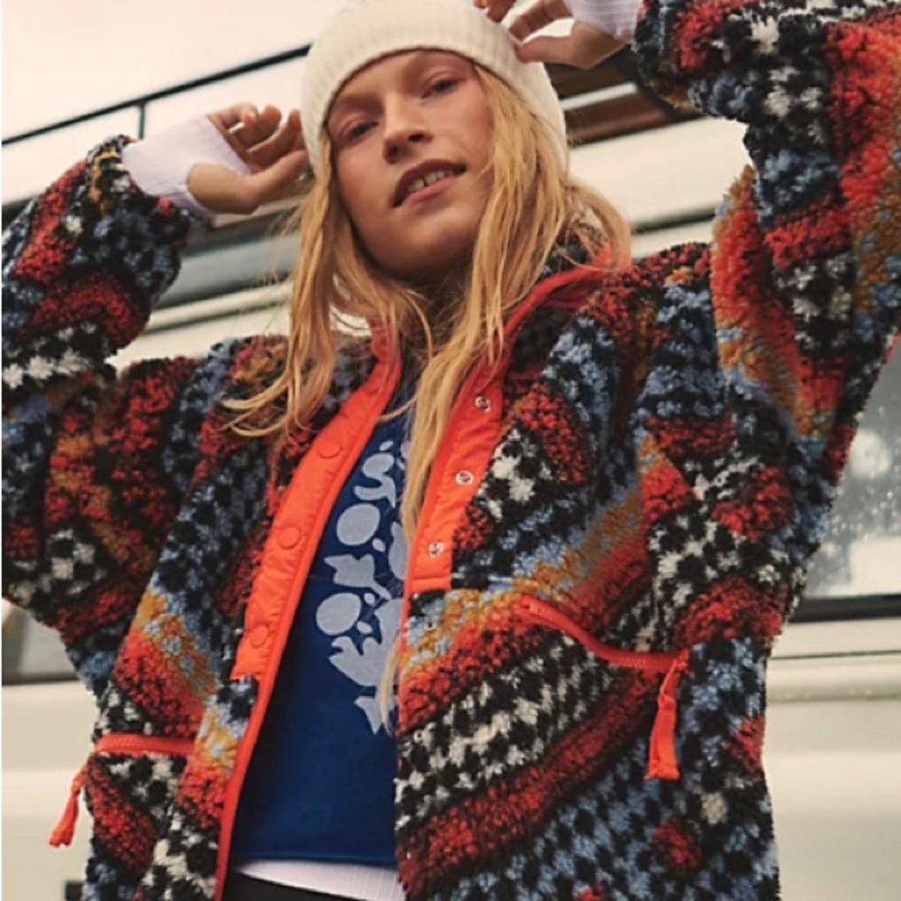 Free People Movement Hit The Slopes Printed Fleece Jacket. Multi colored.